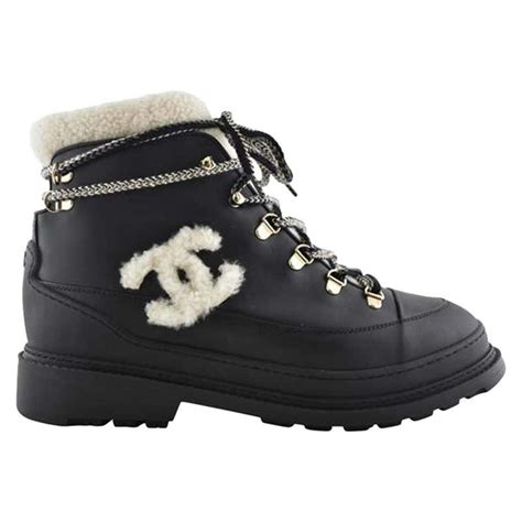 chanel boots shearling|Chanel black canvas heel boots.